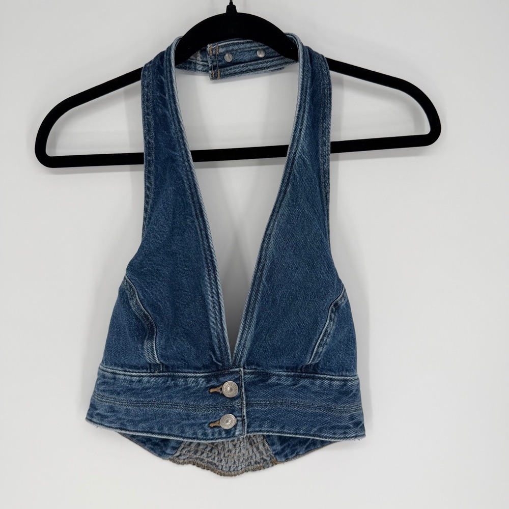 LEVI'S DAISY DENIM HALTER TOP XS DAISY JONES ROCK & ROLL COQUETTE RETRO WESTERN